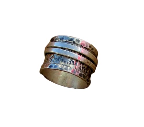 925 Sterling Silber Spinner Ring Unisex, minimalistisches Meditations-Fidget-Band, Meditation zur Angstlinderung, rotierender, gehämmerter Boho-Ring für Entspannung und Komfort | LK_SPV_T_0731 von LKBEADS