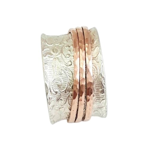 925 Sterling Silber Spinner Ring Unisex, minimalistisches Meditations-Fidget-Band, Meditation zur Angstlinderung, rotierender, gehämmerter Boho-Ring für Entspannung und Komfort | LK_SPV_T_0748 von LKBEADS
