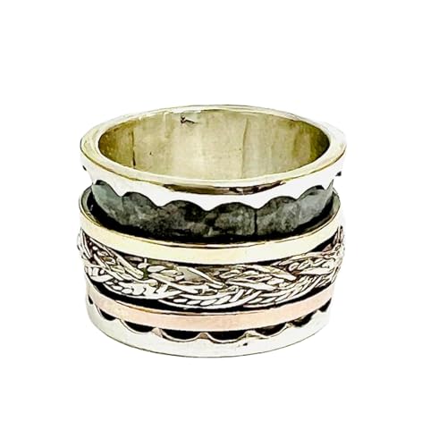 925 Sterling Silber Spinner Ring Unisex, minimalistisches Meditations-Fidget-Band, Meditation zur Angstlinderung, rotierender, gehämmerter Boho-Ring für Entspannung und Komfort | LK_SPV_T_0762 von LKBEADS