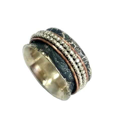 925 Sterling Silber Spinner Ring Unisex, minimalistisches Meditations-Fidget-Band, Meditation zur Angstlinderung, rotierender, gehämmerter Boho-Ring für Entspannung und Komfort | LK_SPV_T_0812 von LKBEADS