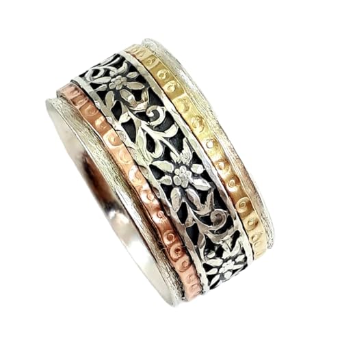 925 Sterling Silber Spinner Ring Unisex, minimalistisches Meditations-Fidget-Band, Meditation zur Angstlinderung, rotierender, gehämmerter Boho-Ring für Entspannung und Komfort | LK_SPV_T_0814 von LKBEADS