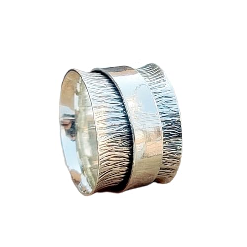 925 Sterling Silber Spinner Ring Unisex, minimalistisches Meditations-Fidget-Band, Meditation zur Angstlinderung, rotierender, gehämmerter Boho-Ring für Entspannung und Komfort | LK_SPV_T_0847 von LKBEADS