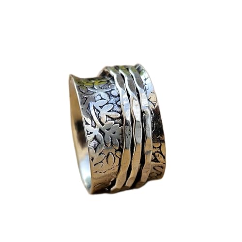 925 Sterling Silber Spinner Ring Unisex, minimalistisches Meditations-Fidget-Band, Meditation zur Angstlinderung, rotierender, gehämmerter Boho-Ring für Entspannung und Komfort | LK_SPV_T_0858 von LKBEADS