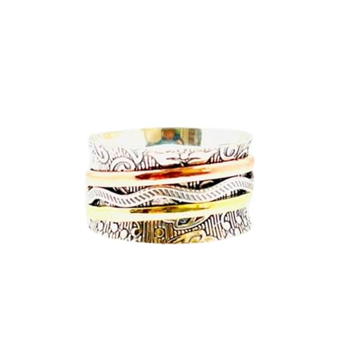 925 Sterling Silber Spinner Ring Unisex, minimalistisches Meditations-Fidget-Band, Meditation zur Angstlinderung, rotierender, gehämmerter Boho-Ring für Entspannung und Komfort | LK_SPV_T_0874 von LKBEADS