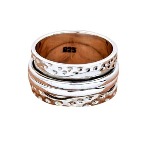 925 Sterling Silber Spinner Ring Unisex, minimalistisches Meditations-Fidget-Band, Meditation zur Angstlinderung, rotierender, gehämmerter Boho-Ring für Entspannung und Komfort | LK_SPV_T_0884 von LKBEADS
