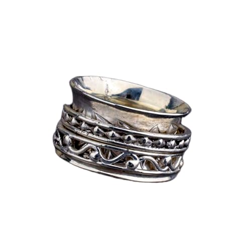 925 Sterling Silber Spinner Ring Unisex, minimalistisches Meditations-Fidget-Band, Meditation zur Angstlinderung, rotierender, gehämmerter Boho-Ring für Entspannung und Komfort | LK_SPV_T_1027 von LKBEADS