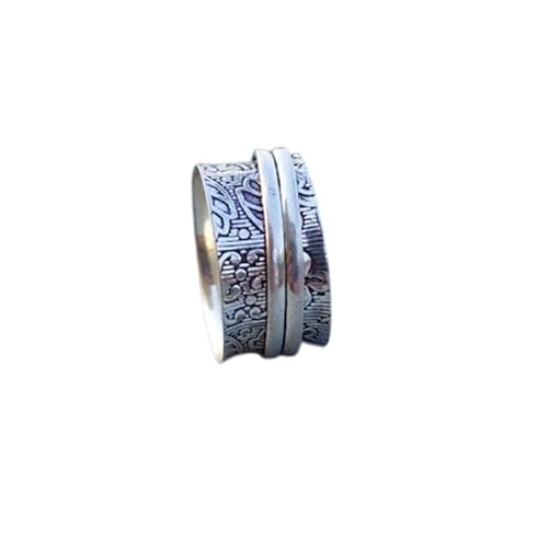 925 Sterling Silber Spinner Ring Unisex, minimalistisches Meditations-Fidget-Band, Meditation zur Angstlinderung, rotierender, gehämmerter Boho-Ring für Entspannung und Komfort | LK_SPV_T_1047 von LKBEADS