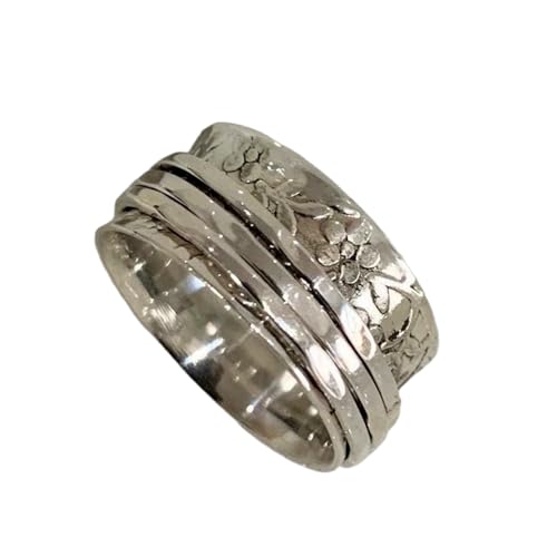 925 Sterling Silber Spinner Ring Unisex, minimalistisches Meditations-Fidget-Band, Meditation zur Angstlinderung, rotierender, gehämmerter Boho-Ring für Entspannung und Komfort | LK_SPV_T_1096 von LKBEADS