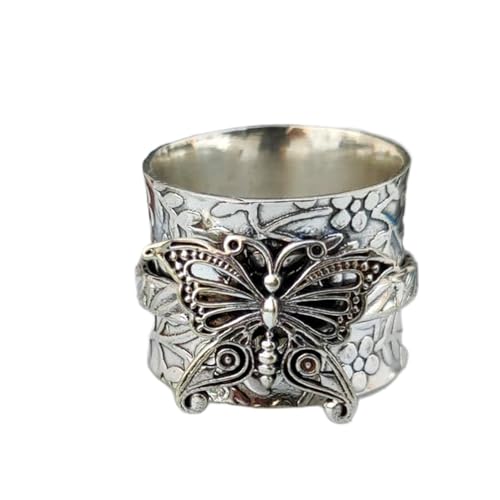 925 Sterling Silber Spinner Ring Unisex, minimalistisches Meditations-Fidget-Band, Meditation zur Angstlinderung, rotierender, gehämmerter Boho-Ring für Entspannung und Komfort | LK_SPV_T_1261 von LKBEADS