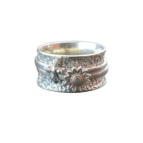 925 Sterling Silber Spinner Ring Unisex, minimalistisches Meditations-Fidget-Band, Meditation zur Angstlinderung, rotierender, gehämmerter Boho-Ring für Entspannung und Komfort | LK_SPV_T_1307 von LKBEADS
