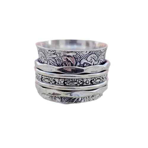 925 Sterling Silber Spinner Ring Unisex, minimalistisches Meditations-Fidget-Band, Meditation zur Angstlinderung, rotierender, gehämmerter Boho-Ring für Entspannung und Komfort | LK_SPV_T_1329 von LKBEADS