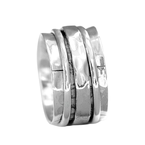 925 Sterling Silber Spinner Ring Unisex, minimalistisches Meditations-Fidget-Band, Meditation zur Angstlinderung, rotierender, gehämmerter Boho-Ring für Entspannung und Komfort | LK_SPV_T_1356 von LKBEADS
