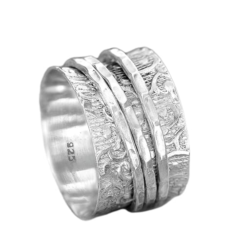 925 Sterling Silber Spinner Ring Unisex, minimalistisches Meditations-Fidget-Band, Meditation zur Angstlinderung, rotierender, gehämmerter Boho-Ring für Entspannung und Komfort | LK_SPV_T_1361 von LKBEADS