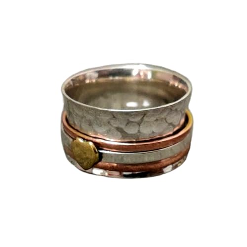 925 Sterling Silber Spinner Ring Unisex, minimalistisches Meditations-Fidget-Band, Meditation zur Angstlinderung, rotierender, gehämmerter Boho-Ring für Entspannung und Komfort|LK_SPV_TTT_0132 von LKBEADS