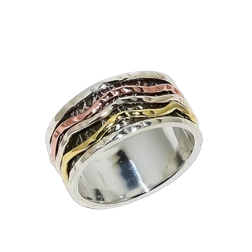 925 Sterling Silber Spinner Ring Unisex, minimalistisches Meditations-Fidget-Band, Meditation zur Angstlinderung, rotierender, gehämmerter Boho-Ring für Entspannung und Komfort|LK_SPV_TTT_0209 von LKBEADS