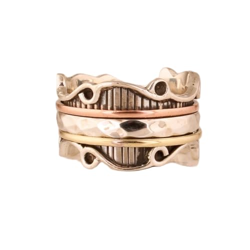 925 Sterling Silber Spinner Ring Unisex, minimalistisches Meditations-Fidget-Band, Meditation zur Angstlinderung, rotierender, gehämmerter Boho-Ring für Entspannung und Komfort|LK_SPV_TTT_0258 von LKBEADS