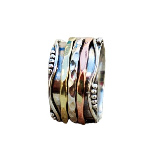 925 Sterling Silber Spinner Ring Unisex, minimalistisches Meditations-Fidget-Band, Meditation zur Angstlinderung, rotierender, gehämmerter Boho-Ring für Entspannung und Komfort|LK_SPV_TTT_0382 von LKBEADS
