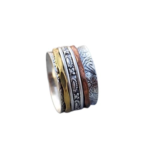 925 Sterling Silber Spinner Ring Unisex, minimalistisches Meditations-Fidget-Band, Meditation zur Angstlinderung, rotierender, gehämmerter Boho-Ring für Entspannung und Komfort|LK_SPV_TTT_0392 von LKBEADS
