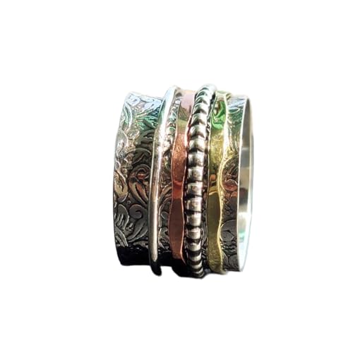 925 Sterling Silber Spinner Ring Unisex, minimalistisches Meditations-Fidget-Band, Meditation zur Angstlinderung, rotierender, gehämmerter Boho-Ring für Entspannung und Komfort|LK_SPV_TTT_0393 von LKBEADS