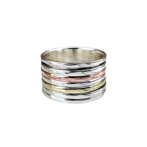 925 Sterling Silber Spinner Ring Unisex, minimalistisches Meditations-Fidget-Band, Meditation zur Angstlinderung, rotierender, gehämmerter Boho-Ring für Entspannung und Komfort|LK_SPV_TTT_0394 von LKBEADS