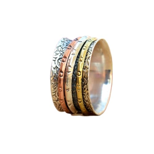 925 Sterling Silber Spinner Ring Unisex, minimalistisches Meditations-Fidget-Band, Meditation zur Angstlinderung, rotierender, gehämmerter Boho-Ring für Entspannung und Komfort|LK_SPV_TTT_0396 von LKBEADS