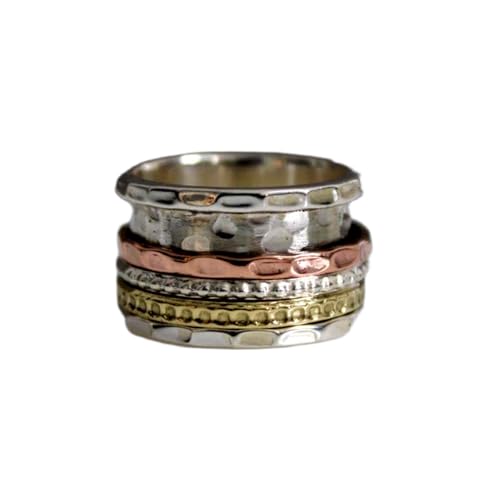 925 Sterling Silber Spinner Ring Unisex, minimalistisches Meditations-Fidget-Band, Meditation zur Angstlinderung, rotierender, gehämmerter Boho-Ring für Entspannung und Komfort|LK_SPV_TTT_0398 von LKBEADS