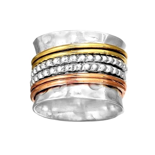 925 Sterling Silber Spinner Ring Unisex, minimalistisches Meditations-Fidget-Band, Meditation zur Angstlinderung, rotierender, gehämmerter Boho-Ring für Entspannung und Komfort|LK_SPV_TTT_0399 von LKBEADS
