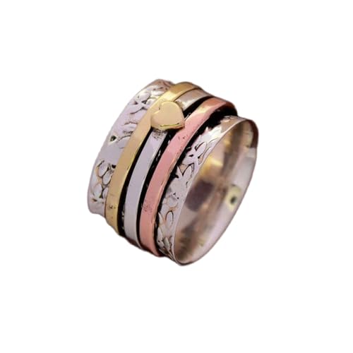 925 Sterling Silber Spinner Ring Unisex, minimalistisches Meditations-Fidget-Band, Meditation zur Angstlinderung, rotierender, gehämmerter Boho-Ring für Entspannung und Komfort|LK_SPV_TTT_0400 von LKBEADS