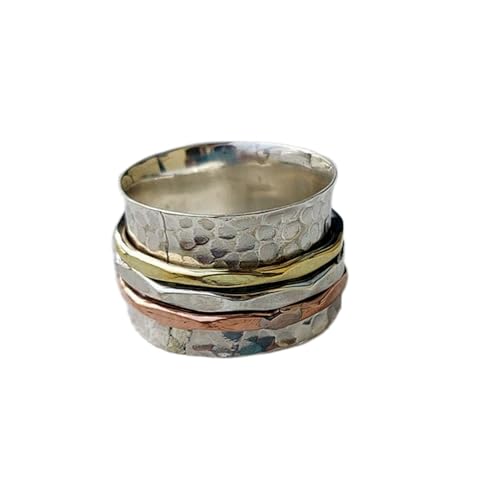 925 Sterling Silber Spinner Ring Unisex, minimalistisches Meditations-Fidget-Band, Meditation zur Angstlinderung, rotierender, gehämmerter Boho-Ring für Entspannung und Komfort|LK_SPV_TTT_0402 von LKBEADS