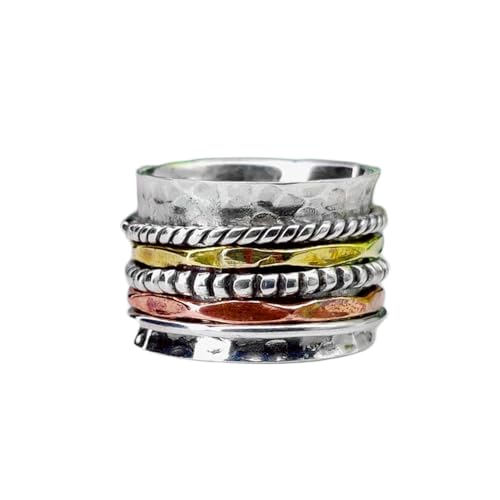 925 Sterling Silber Spinner Ring Unisex, minimalistisches Meditations-Fidget-Band, Meditation zur Angstlinderung, rotierender, gehämmerter Boho-Ring für Entspannung und Komfort|LK_SPV_TTT_0403 von LKBEADS