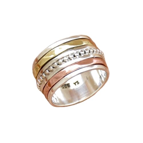 925 Sterling Silber Spinner Ring Unisex, minimalistisches Meditations-Fidget-Band, Meditation zur Angstlinderung, rotierender, gehämmerter Boho-Ring für Entspannung und Komfort|LK_SPV_TTT_0406 von LKBEADS