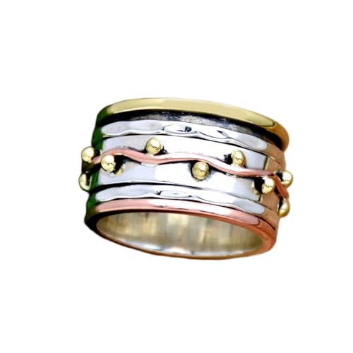 925 Sterling Silber Spinner Ring Unisex, minimalistisches Meditations-Fidget-Band, Meditation zur Angstlinderung, rotierender, gehämmerter Boho-Ring für Entspannung und Komfort|LK_SPV_TTT_0407 von LKBEADS