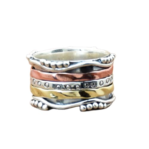 925 Sterling Silber Spinner Ring Unisex, minimalistisches Meditations-Fidget-Band, Meditation zur Angstlinderung, rotierender, gehämmerter Boho-Ring für Entspannung und Komfort|LK_SPV_TTT_0408 von LKBEADS