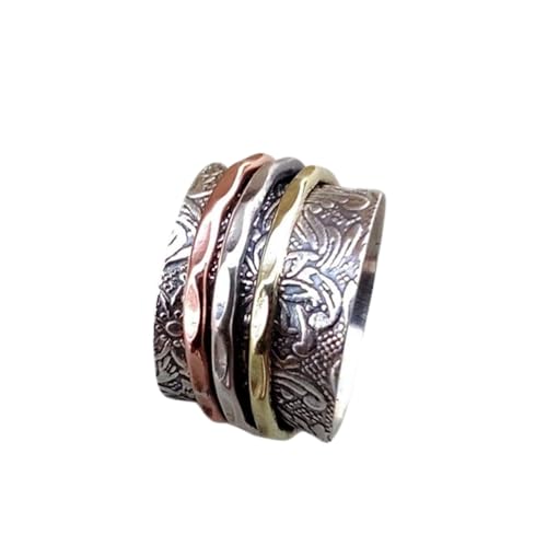 925 Sterling Silber Spinner Ring Unisex, minimalistisches Meditations-Fidget-Band, Meditation zur Angstlinderung, rotierender, gehämmerter Boho-Ring für Entspannung und Komfort|LK_SPV_TTT_0414 von LKBEADS