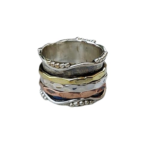 925 Sterling Silber Spinner Ring Unisex, minimalistisches Meditations-Fidget-Band, Meditation zur Angstlinderung, rotierender, gehämmerter Boho-Ring für Entspannung und Komfort|LK_SPV_TTT_0416 von LKBEADS