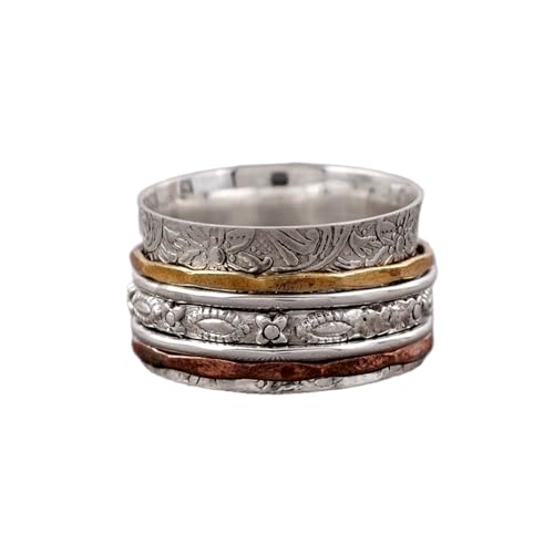 925 Sterling Silber Spinner Ring Unisex, minimalistisches Meditations-Fidget-Band, Meditation zur Angstlinderung, rotierender, gehämmerter Boho-Ring für Entspannung und Komfort|LK_SPV_TTT_0418 von LKBEADS