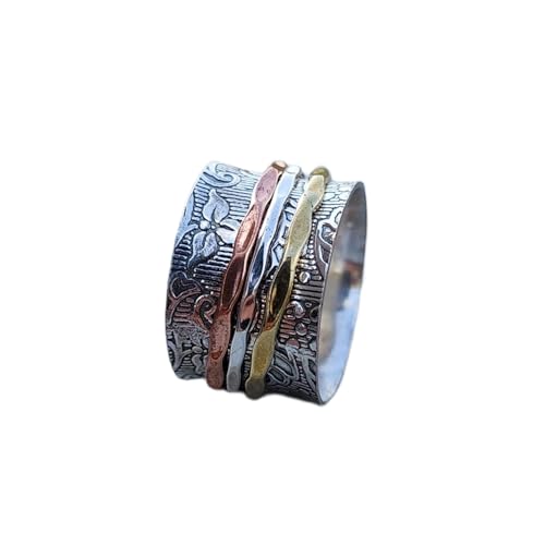 925 Sterling Silber Spinner Ring Unisex, minimalistisches Meditations-Fidget-Band, Meditation zur Angstlinderung, rotierender, gehämmerter Boho-Ring für Entspannung und Komfort|LK_SPV_TTT_0420 von LKBEADS