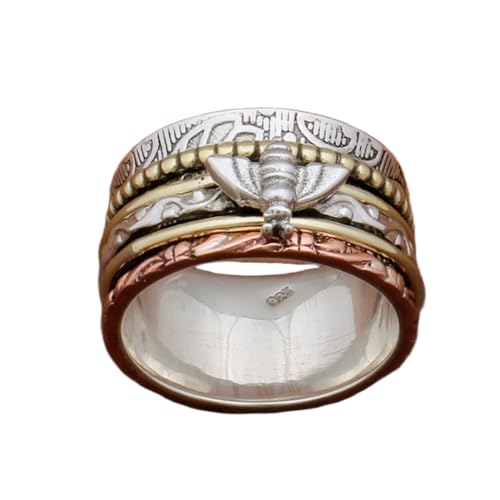 925 Sterling Silber Spinner Ring Unisex, minimalistisches Meditations-Fidget-Band, Meditation zur Angstlinderung, rotierender, gehämmerter Boho-Ring für Entspannung und Komfort|LK_SPV_TTT_0421 von LKBEADS