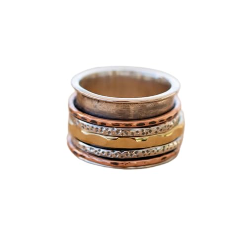 925 Sterling Silber Spinner Ring Unisex, minimalistisches Meditations-Fidget-Band, Meditation zur Angstlinderung, rotierender, gehämmerter Boho-Ring für Entspannung und Komfort|LK_SPV_TTT_0424 von LKBEADS
