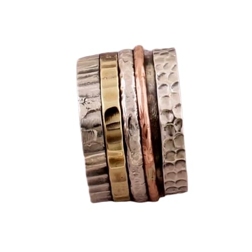 925 Sterling Silber Spinner Ring Unisex, minimalistisches Meditations-Fidget-Band, Meditation zur Angstlinderung, rotierender, gehämmerter Boho-Ring für Entspannung und Komfort|LK_SPV_TTT_0425 von LKBEADS