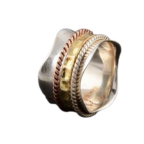 925 Sterling Silber Spinner Ring Unisex, minimalistisches Meditations-Fidget-Band, Meditation zur Angstlinderung, rotierender, gehämmerter Boho-Ring für Entspannung und Komfort|LK_SPV_TTT_0426 von LKBEADS