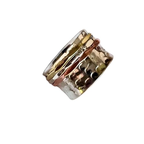 925 Sterling Silber Spinner Ring Unisex, minimalistisches Meditations-Fidget-Band, Meditation zur Angstlinderung, rotierender, gehämmerter Boho-Ring für Entspannung und Komfort|LK_SPV_TTT_0427 von LKBEADS
