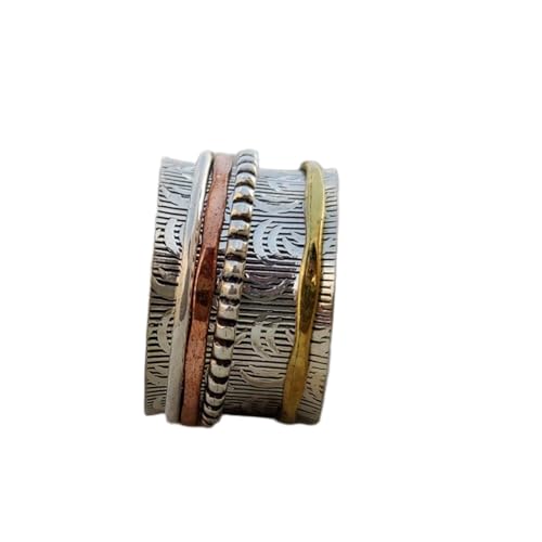 925 Sterling Silber Spinner Ring Unisex, minimalistisches Meditations-Fidget-Band, Meditation zur Angstlinderung, rotierender, gehämmerter Boho-Ring für Entspannung und Komfort|LK_SPV_TTT_0430 von LKBEADS