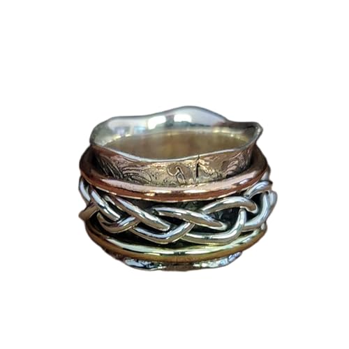 925 Sterling Silber Spinner Ring Unisex, minimalistisches Meditations-Fidget-Band, Meditation zur Angstlinderung, rotierender, gehämmerter Boho-Ring für Entspannung und Komfort|LK_SPV_TTT_0433 von LKBEADS