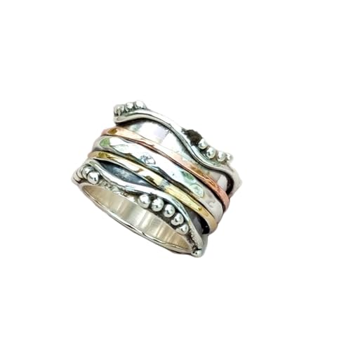 925 Sterling Silber Spinner Ring Unisex, minimalistisches Meditations-Fidget-Band, Meditation zur Angstlinderung, rotierender, gehämmerter Boho-Ring für Entspannung und Komfort|LK_SPV_TTT_0434 von LKBEADS