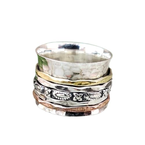 925 Sterling Silber Spinner Ring Unisex, minimalistisches Meditations-Fidget-Band, Meditation zur Angstlinderung, rotierender, gehämmerter Boho-Ring für Entspannung und Komfort|LK_SPV_TTT_0435 von LKBEADS