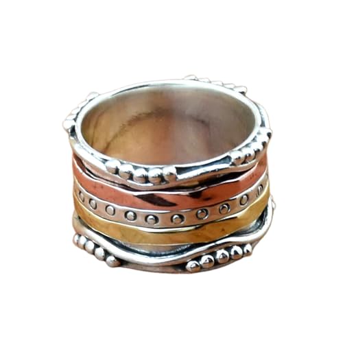 925 Sterling Silber Spinner Ring Unisex, minimalistisches Meditations-Fidget-Band, Meditation zur Angstlinderung, rotierender, gehämmerter Boho-Ring für Entspannung und Komfort|LK_SPV_TTT_0438 von LKBEADS