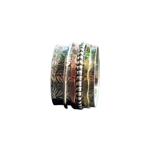 925 Sterling Silber Spinner Ring Unisex, minimalistisches Meditations-Fidget-Band, Meditation zur Angstlinderung, rotierender, gehämmerter Boho-Ring für Entspannung und Komfort|LK_SPV_TTT_0439 von LKBEADS
