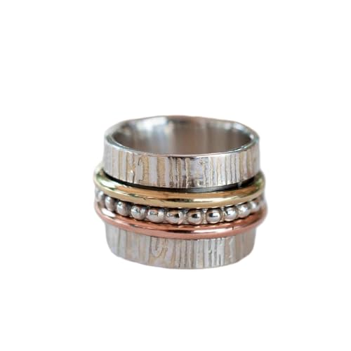 925 Sterling Silber Spinner Ring Unisex, minimalistisches Meditations-Fidget-Band, Meditation zur Angstlinderung, rotierender, gehämmerter Boho-Ring für Entspannung und Komfort|LK_SPV_TTT_0440 von LKBEADS