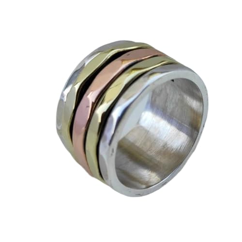 925 Sterling Silber Spinner Ring Unisex, minimalistisches Meditations-Fidget-Band, Meditation zur Angstlinderung, rotierender, gehämmerter Boho-Ring für Entspannung und Komfort|LK_SPV_TTT_0442 von LKBEADS